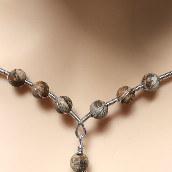 Jewelry Set- Picture Jasper Sterling Silver Necklace and Earring Set- Statement - Picture 8 of 11